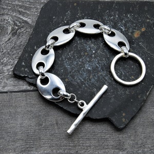 Chunky Silver Bracelet: Large Oval Link Toggle Clasp