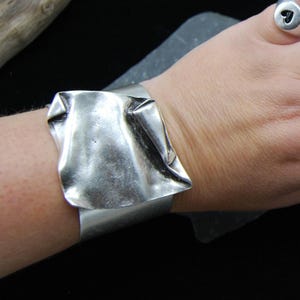 Antique Silver Cuff Bangle: Wide Abstract Statement Jewelry