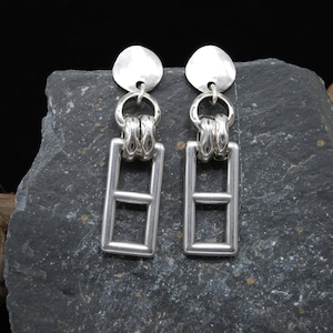 Silver Square Earrings, Silver Statement Earrings, Large Silver Earrings, Big Silver Earrings, Gift For Her. Geometric Silver Earrings