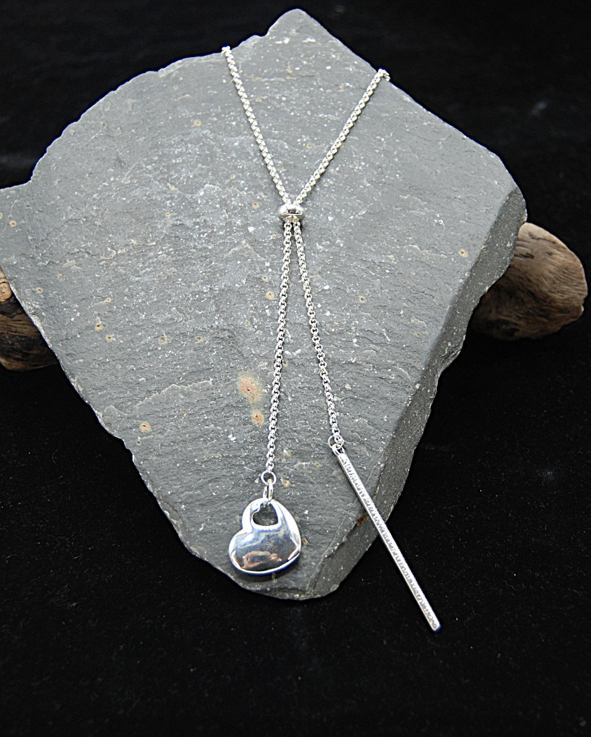Silver Heart Lariat Necklace: Adjustable Stainless Steel Y Chain