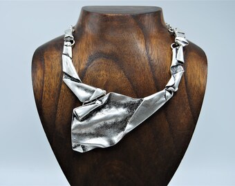 Antique Silver Statement Bib Necklace, Large Chunky Statement Abstract Necklace, Unique Silver Statement Necklace, Gift For Her