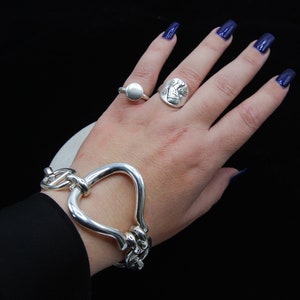 Statement Silver Bracelet, Silver Large Link Bracelet, Chunky Silver Bracelet, Silver Cuff Bracelet, Solid Bracelet