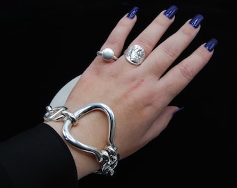 Braccialetto in argento con dichiarazione, bracciale in argento con maglie grandi, bracciale in argento spesso, bracciale con polsino in argento, bracciale massiccio