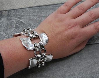 Statement Silver Plated Bracelet: Chunky Rolo Chain, Toggle Clasp