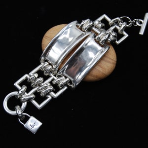 Chunky Silver Cuff Bracelet: Statement Toggle Clasp Design