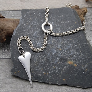 Antique Silver Heart Pendant, Silver Rolo Chain, Silver Y Necklace, Statement Silver Necklace, Large Heart Pendant, Silver Heart Necklace