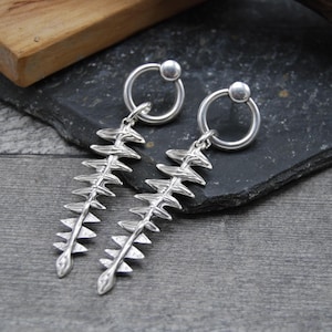 Silver Leaf Dangle Hoop Earrings: Sterling Silver Plated
