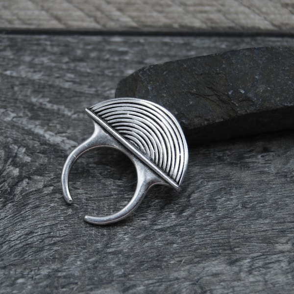 Antique Silver Ring, Abstract Silver Ring, Adjustable Silver Ring, Silver Stacking Ring, Statement Silver Ring, Silver Semi Circle Ring