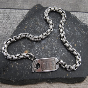 Silver Box Chain Necklace, Statement Silver Necklace, Silver Toggle Clasp Necklace, Heavy Stainless Steel Necklace, Chunky Silver Chain
