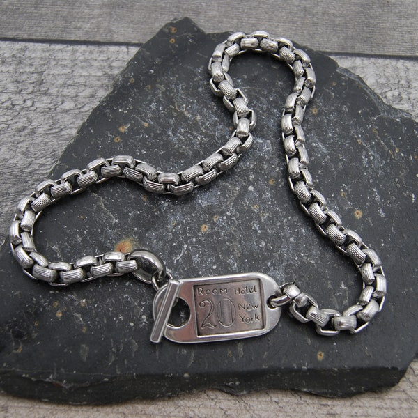 Silver Box Chain Necklace, Statement Silver Necklace, Silver Toggle Clasp Necklace, Heavy Stainless Steel Necklace, Chunky Silver Chain