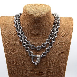 Stainless Steel Wrap Necklace, Silver Layering Necklace, Toggle Clasp Necklace, Chunky Statement Necklace, Stacking Necklace, Gift For Her