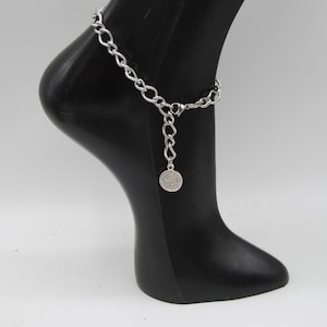 Silver Coin Charm Anklet: Adjustable Stainless Steel Ankle Chain