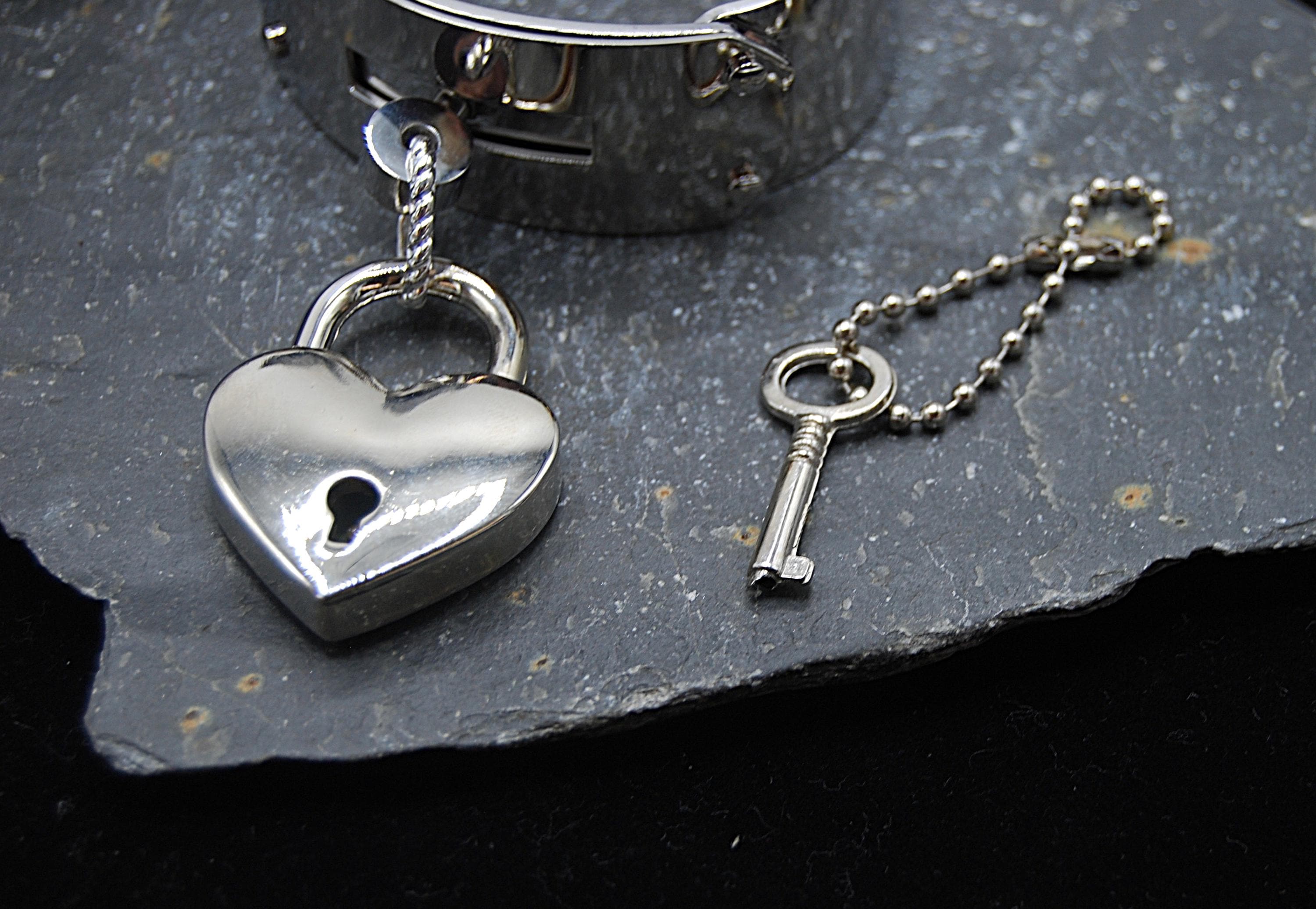 Padlock Cuff Bangle: Wide Stainless Steel Bracelet With Heart Lock