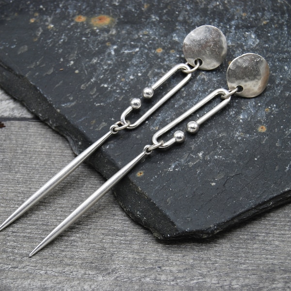 Antique Silver Drop Earrings, Dramatic Silver Earrings, Statement Silver Earrings, Big Silver Earrings, Large Silver Earrings, Spike Earring