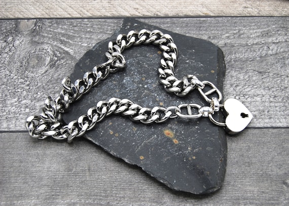Chunky padlock on sale necklace silver