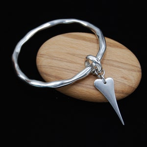 Sterling Silver Plated Heart Charm Bangle: Irregular Stacking Bracelet