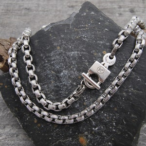Silver Wrap Necklace, Stainless Steel Box Chain, Thick Link Chain, Statement Silver Necklace, Silver Toggle Clasp Necklace, Padlock Necklace