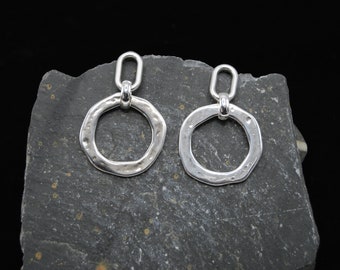 Chunky Hammered Silver Plated Hoop Earrings: Statement Chandelier Design