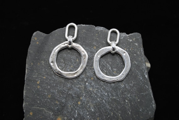 Chunky Hammered Silver Plated Hoop Earrings: Statement Chandelier Design