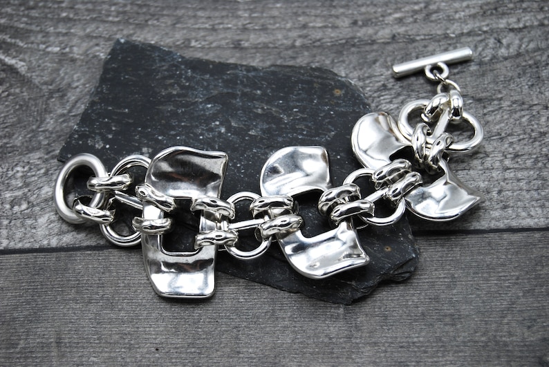 Statement Silver Bracelet, Chunky Silver Bracelet, Silver Toggle Clasp, Silver Chunky Rolo Chain Bracelet, Solid Silver Bracelet image 7