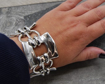 Bracciale in argento massiccio, bracciale in argento massiccio, chiusura a barilotto in argento, lucchetto in argento, bracciale a catena rolò massiccia, bracciale in argento massiccio