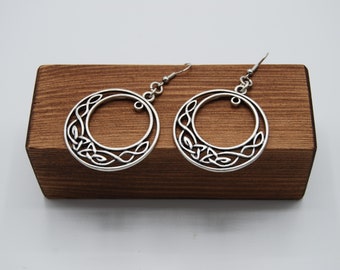Antieke zilveren cirkel oorbellen, zilveren drop oorbellen, zilveren bungelende oorbellen, Keltische noot oorbellen, statement zilveren oorbellen