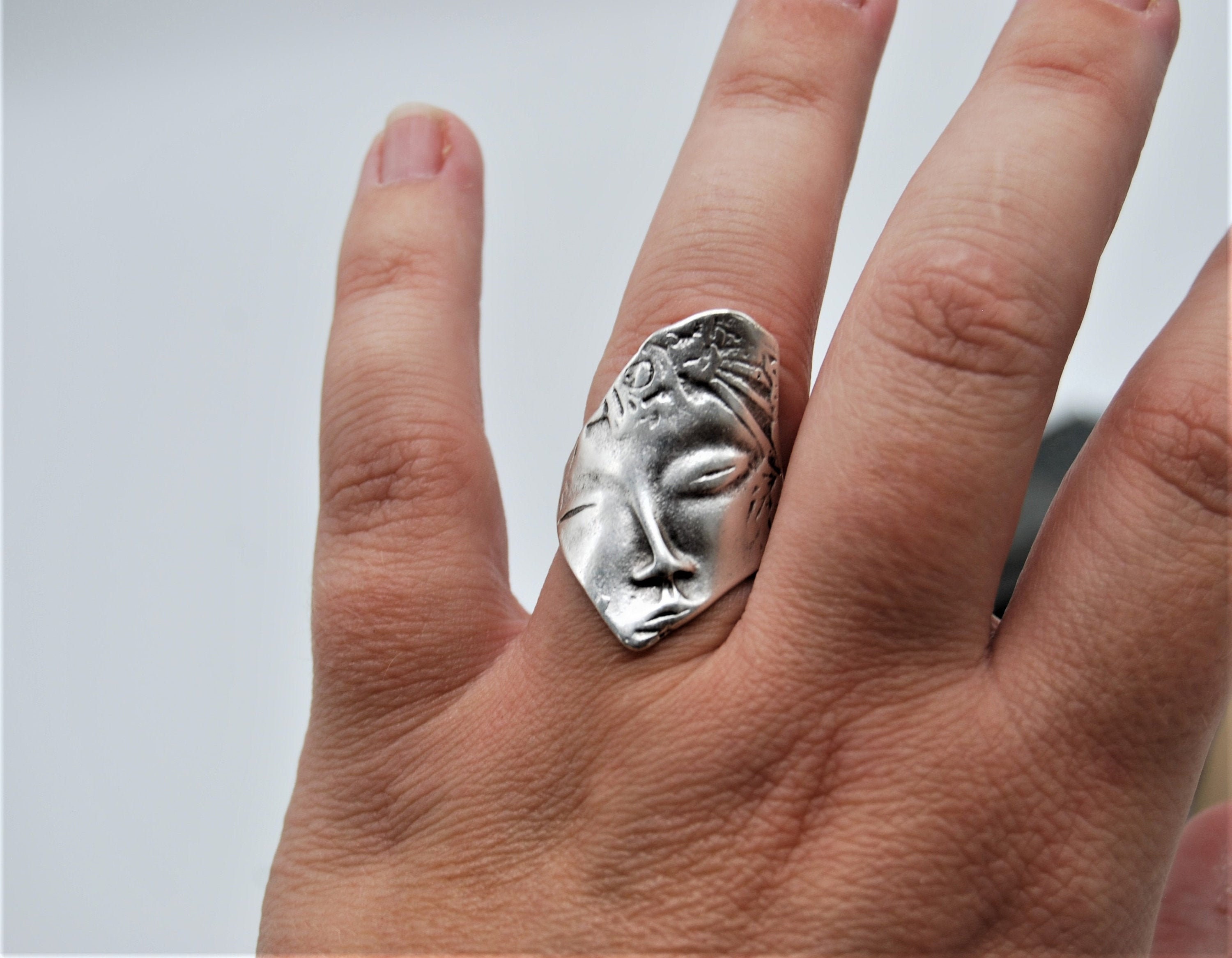 Antique Silver Face Ring Silver Abstract Face Ring - Etsy