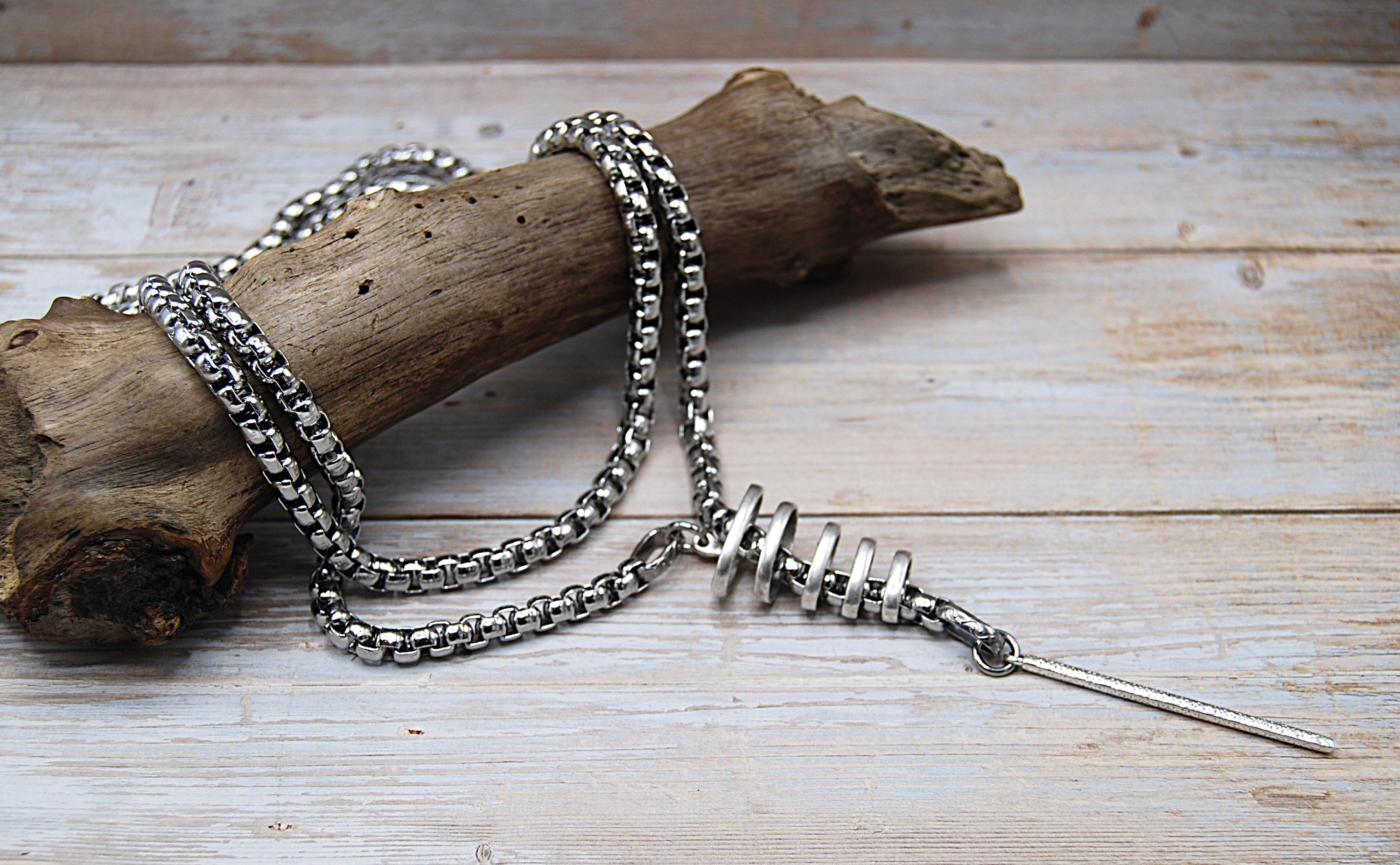 Stainless Steel Y Lariat Necklace: Abstract Silver Box Chain - Etsy