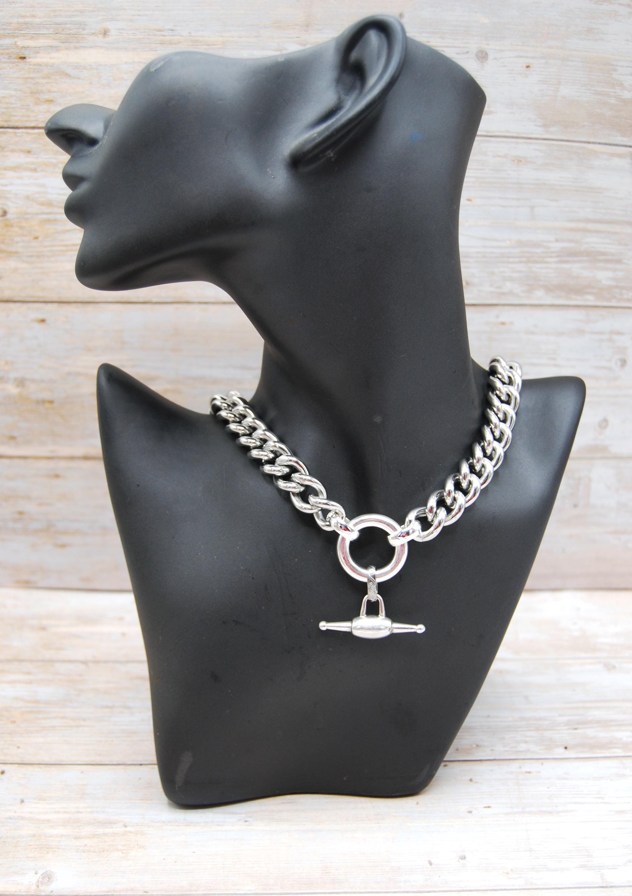 Chunky Stainless Steel Curb Chain Necklace: Silver Plated T-bar - Etsy