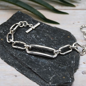 Silver Plated Paperclip Minimalist Toggle Clasp Braclet