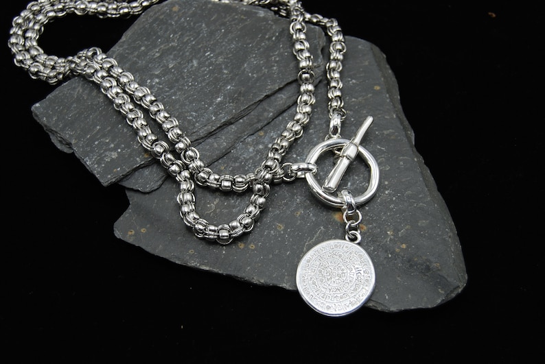 Silver Greek Coin Wrap Necklace, Statement Silver Necklace, Stainless Steel Toggle Clasp Necklace, Silver Layering Necklace, Gift For Her image 4