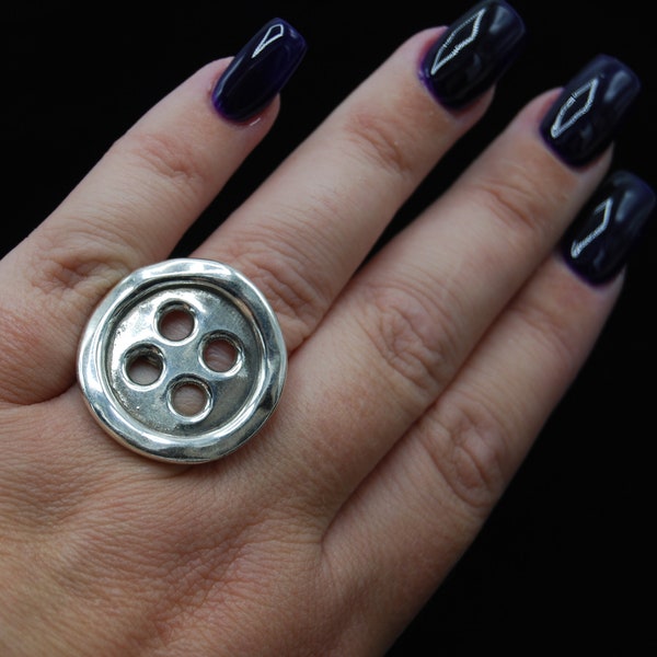 Statement Silver Ring, Silver Button Ring, Adjustable Silver Ring, Large Ring, Big Ring, Gift For Her, Big Button Ring, Boho Ring