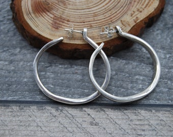 Large Silver Hoops, Irregular Shaped Hoops, Statement Silver Earrings, Large Earrings, Big Earrings, Gift For Her