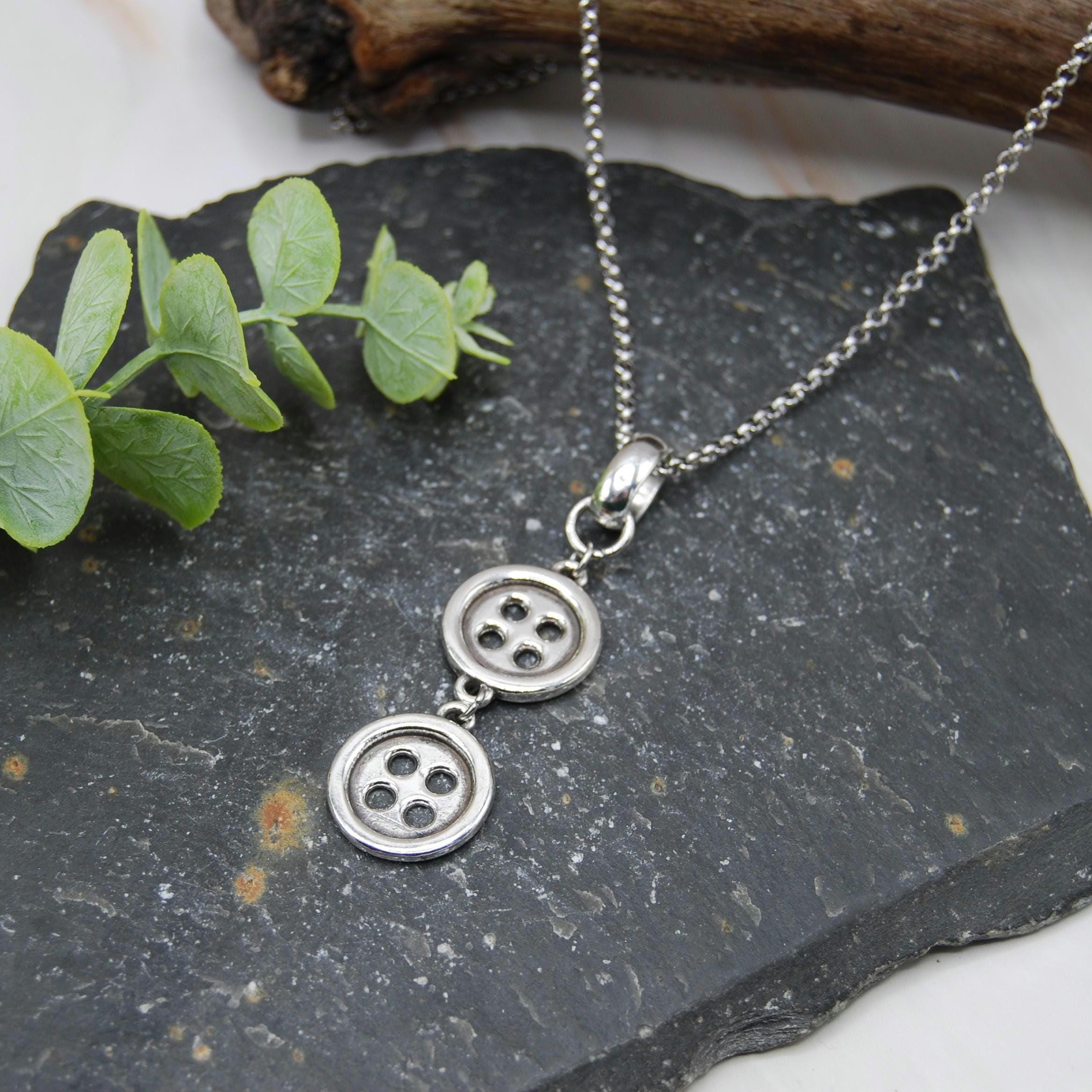 Antique Silver Button Pendant Necklace — 925 Sterling Silver Plate