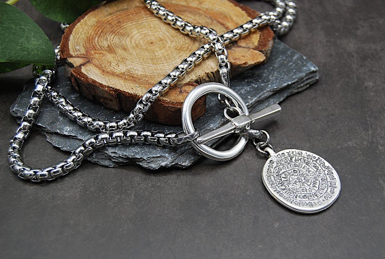 Silver Greek Coin Wrap Necklace – 100 cm Stainless Steel Box Chain image 8