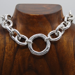 Chunky Silver Chain Necklace: Lightweight Aluminum Large Link Pendant