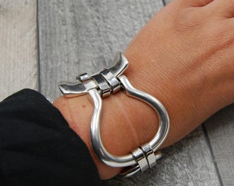 Statement Silver Plated Link Bracelet: Chunky Toggle Cuff