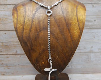 Silver Y Cross Necklace | Long Silver Pendant | Stainless Steel Chain