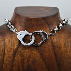 Stainless Steel Handcuff Choker, Silver Rolo Chain Choker, Silver Handcuff Necklace, Handcuff Jewellery, Statement Silver Choker Necklace