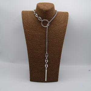 Silver Lariat Necklace, Silver Wrap Necklace, Silver Statement Necklace, Gift For Her, Y Silver Necklace, Stainless Steel Box Chain