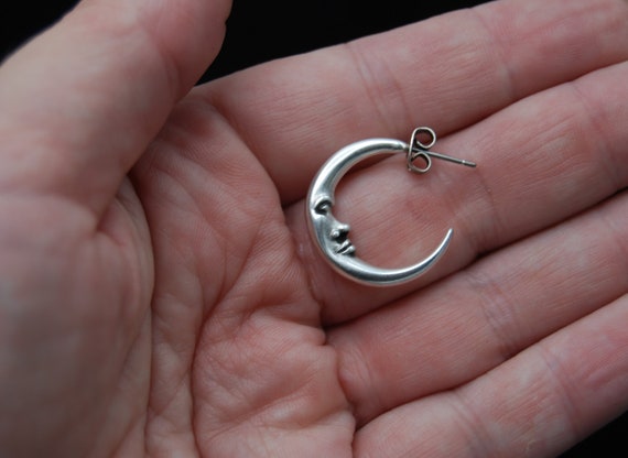 Antique Silver Moon Earrings Silver Half Moon Earrings Silver