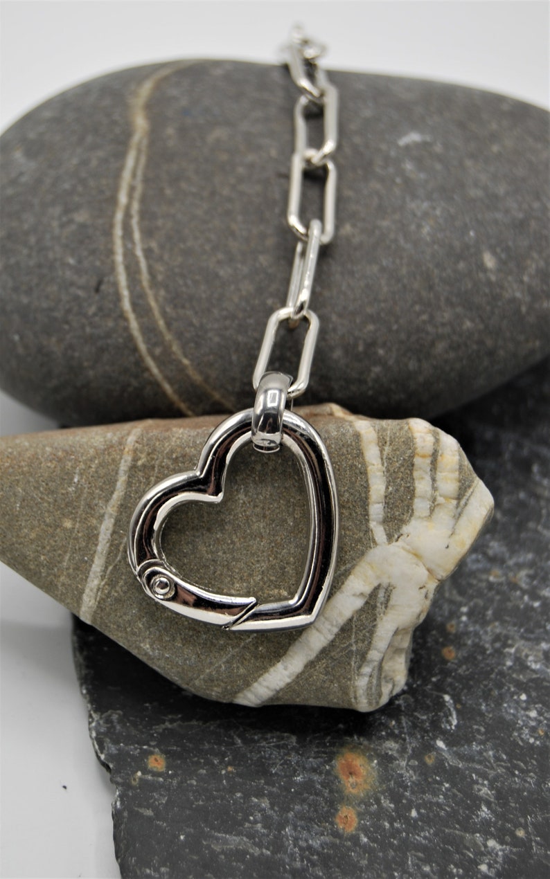Stainless Steel Heart Necklace Paperclip Chain Heart Charm Etsy