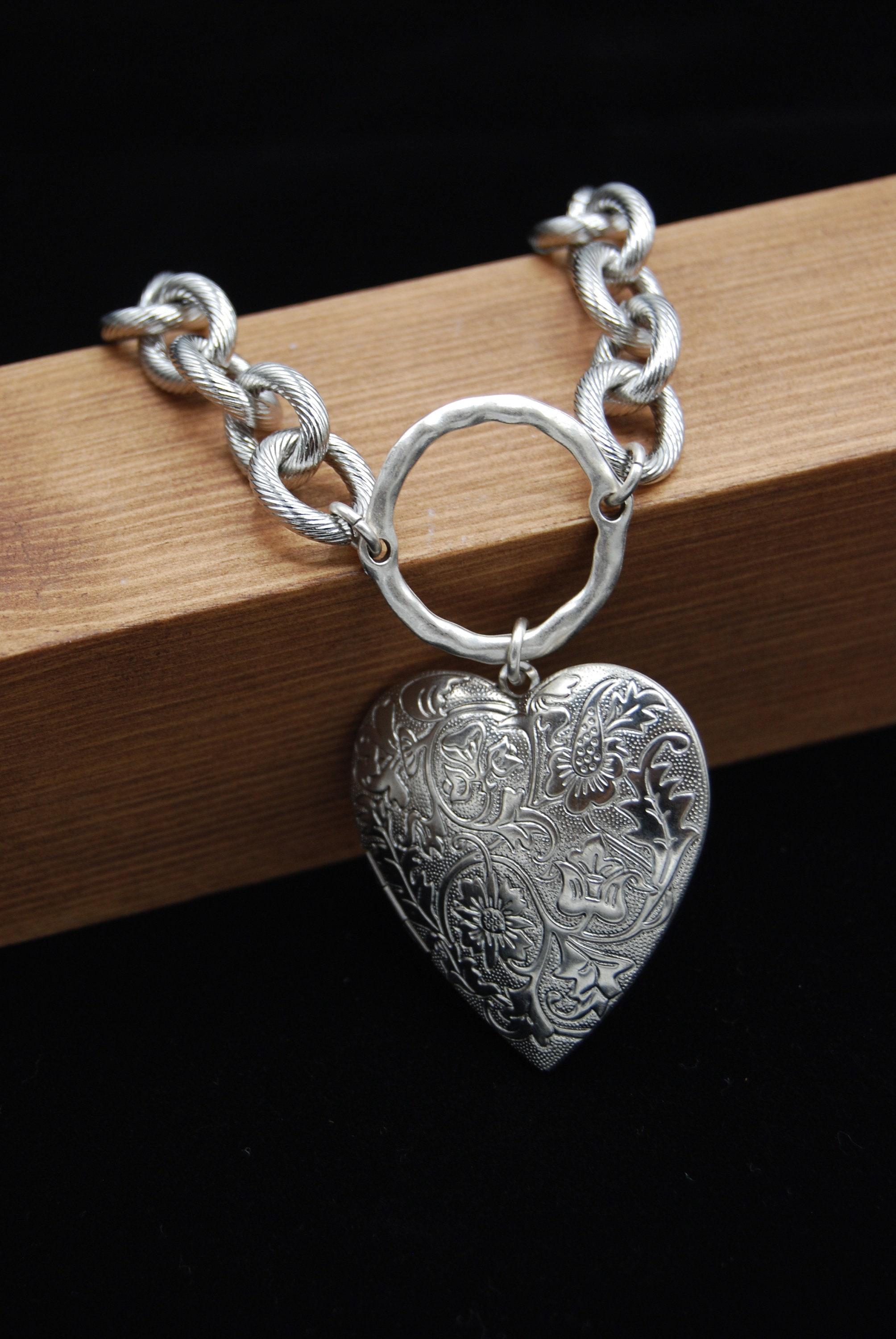 Stainless Steel Heart Locket Statement Silver Heart Necklace Etsy