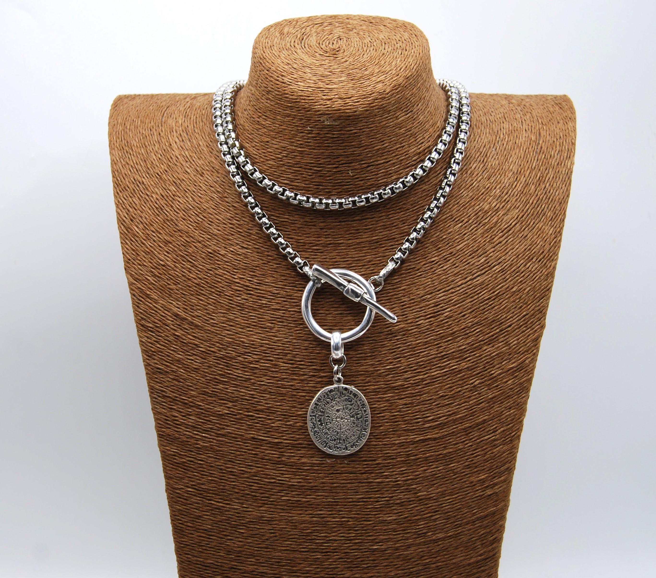 シルバー ギリシャコインラップネックレス - 100 cm ステンレススチールボックスチェーン - Etsy 日本