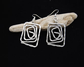 Silver  Plated Swirl Earrings: Boho Square Dangle Earrings