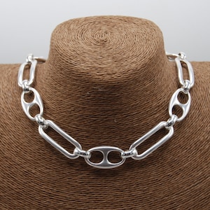Antique Silver Necklace, Large Silver Link Necklace, Large Link Chain, Statement Silver Necklace, Gift For Her, Oval Link Necklace