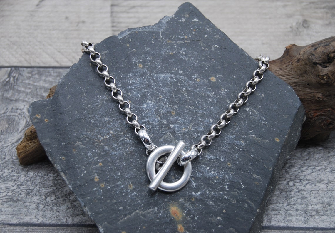 Antique Silver Rolo Chain Toggle Clasp Necklace Silver - Etsy