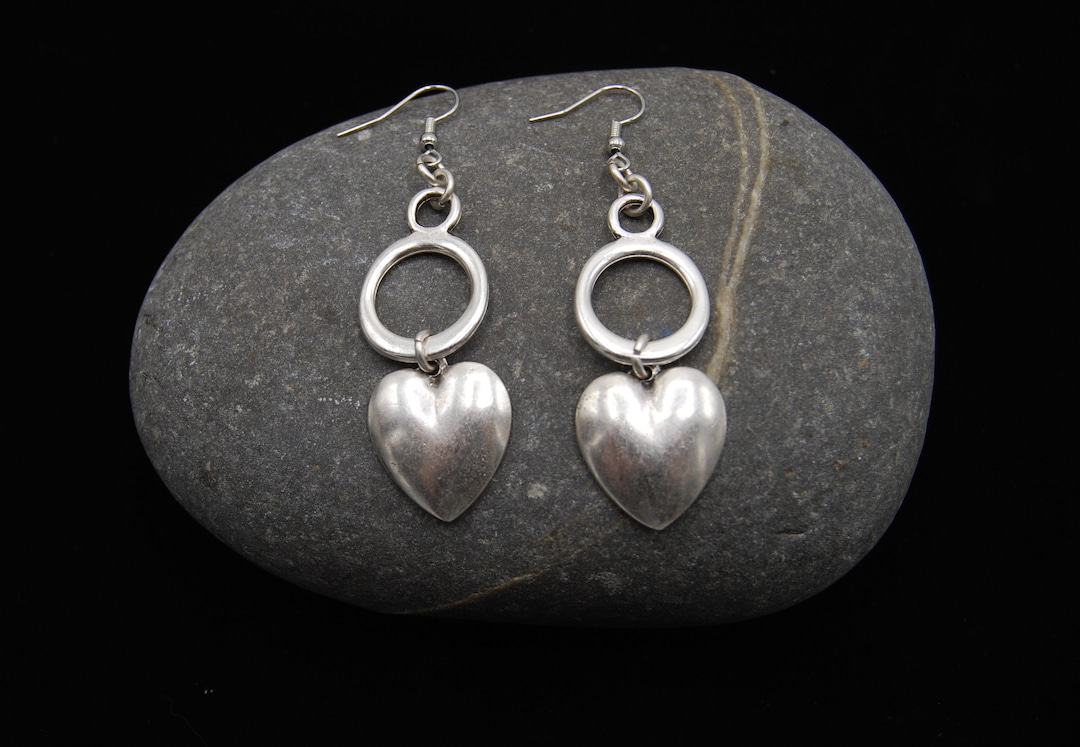Vintage Silver Earrings with Golden Heart main image 0