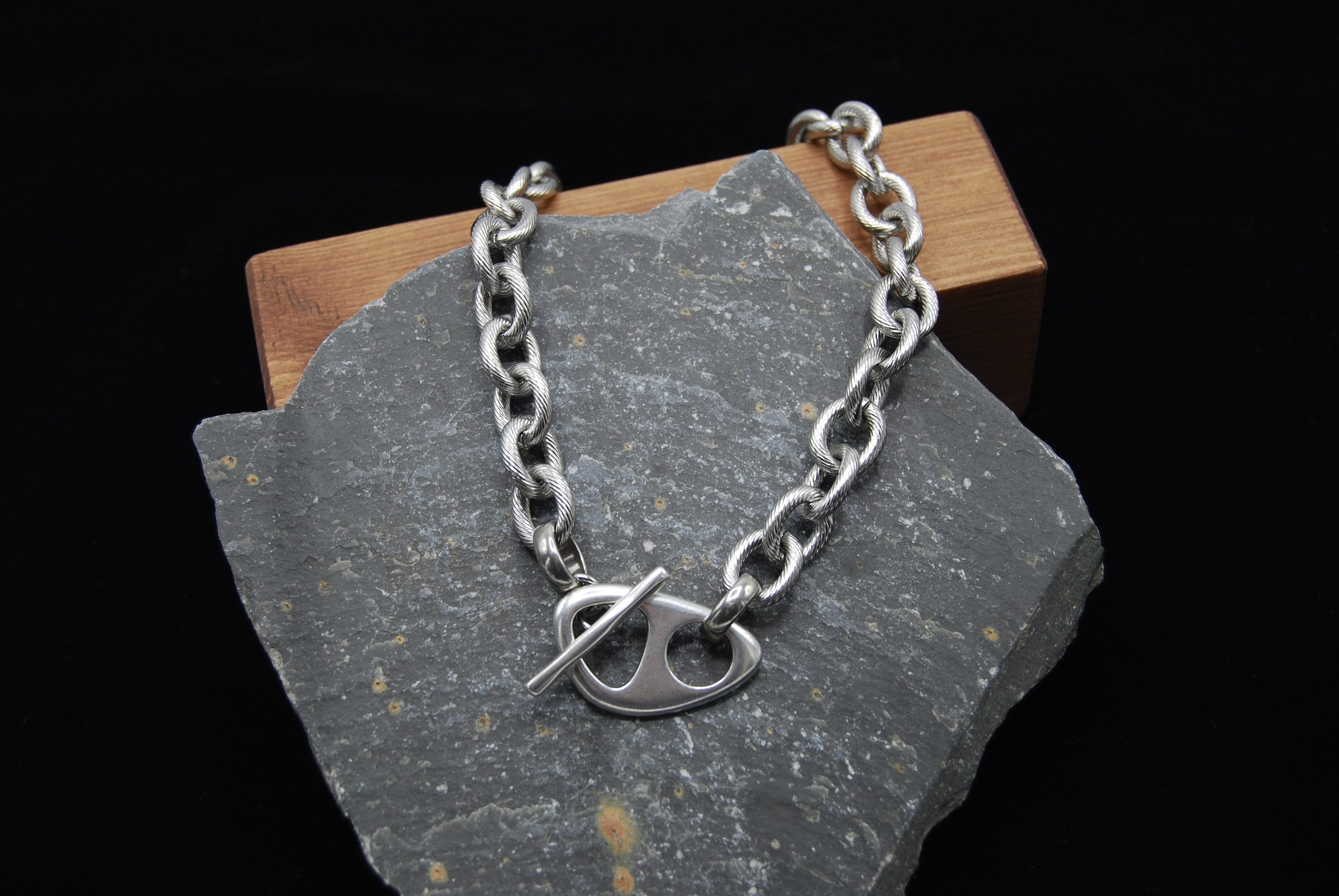 Stainless Steel Choker Necklace: Chunky Cable Chain, Silver Plated