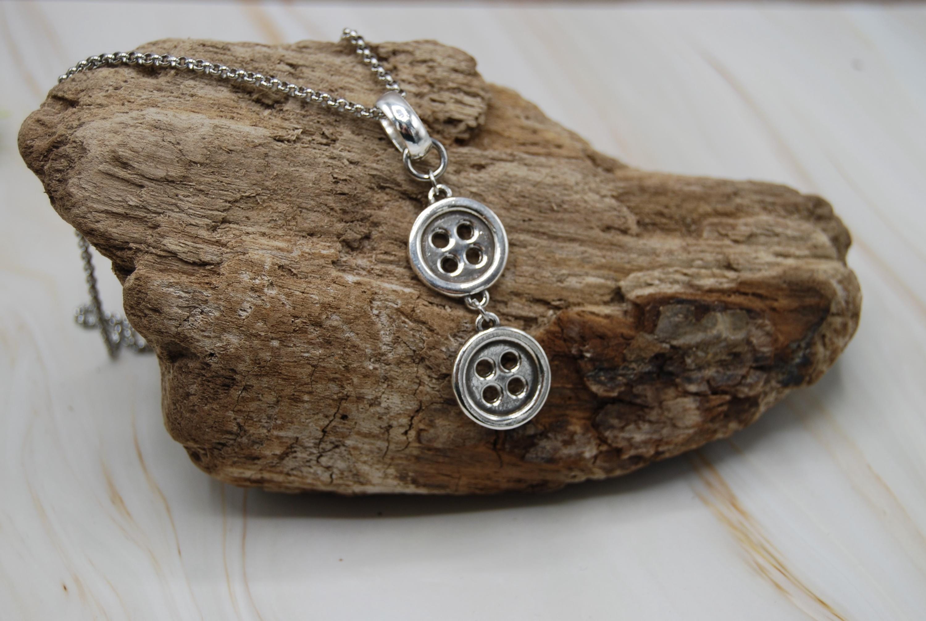 Antique Silver Button Pendant Necklace — 925 Sterling Silver Plate